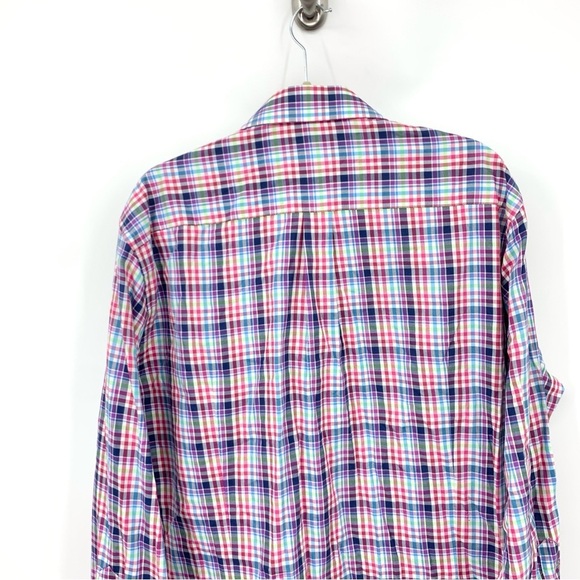 Peter Millar Men Size Large Shirt Button Down Top Pink Blue Checkered Plaid - Picture 5 of 7